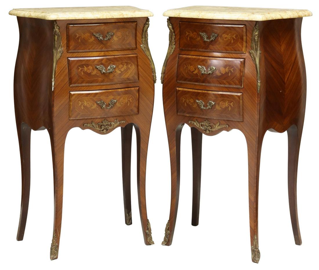(2) LOUIS XV STYLE MARBLE-TOP BEDSIDE CABINETS (1 of 5)