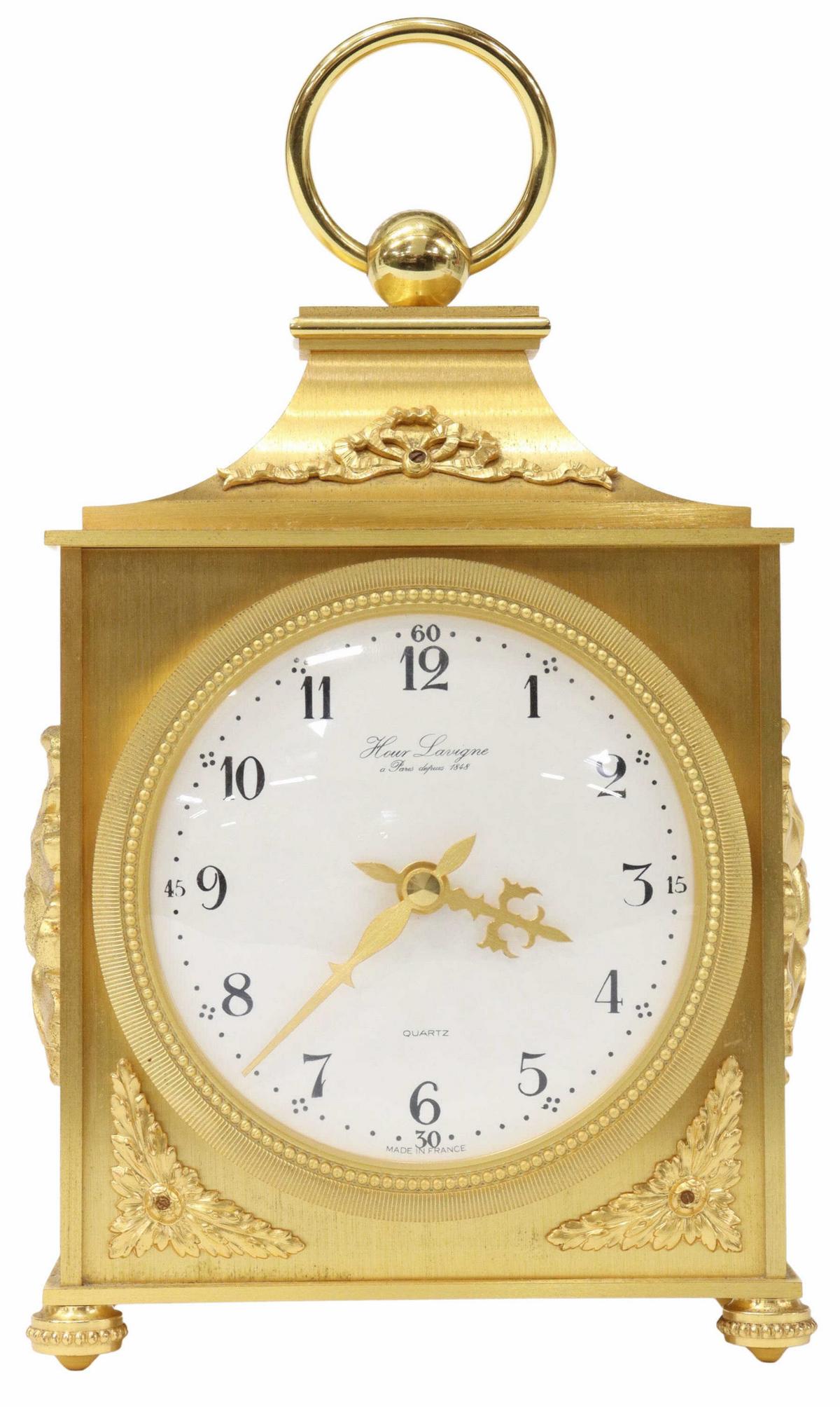 FRENCH HOUR LAVIGNE GILT METAL TABLE DESK CLOCK (1 of 5)