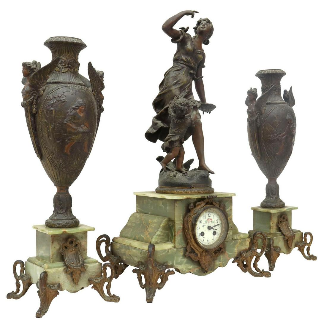 (3) FRENCH FIGURAL MANTEL CLOCK & GARNITURES (1 of 10)