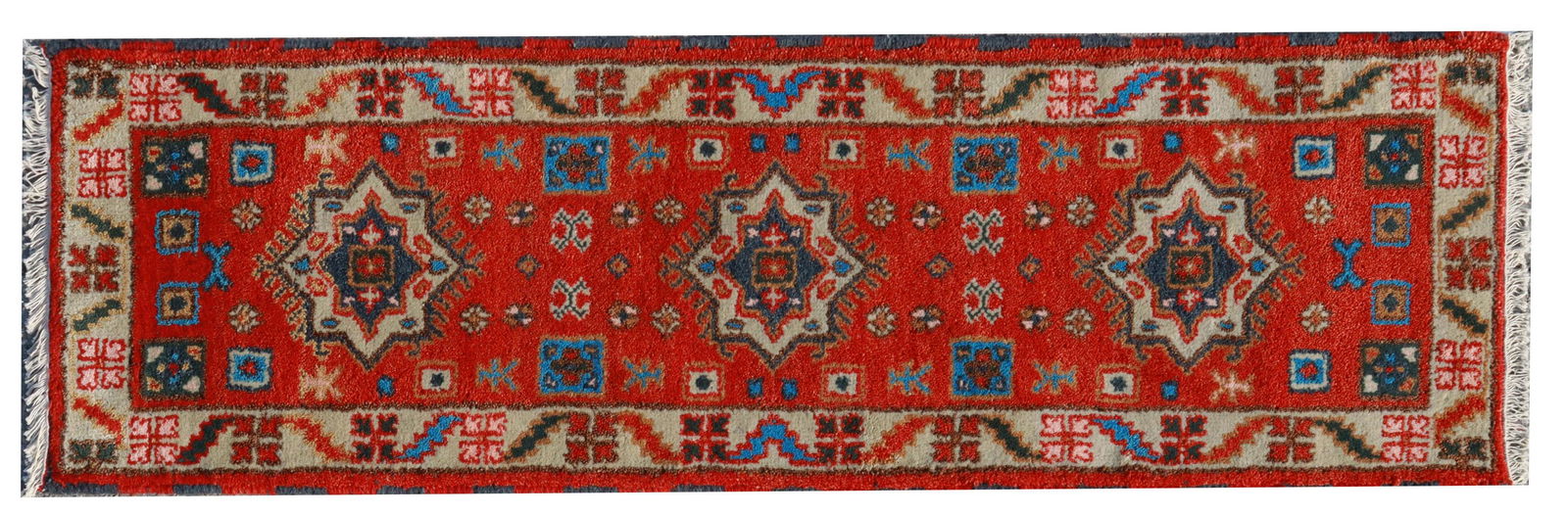HAND-TIED PERSIAN KAZAK RUNNER 6'9.75" X 2'1.75" (1 of 3)