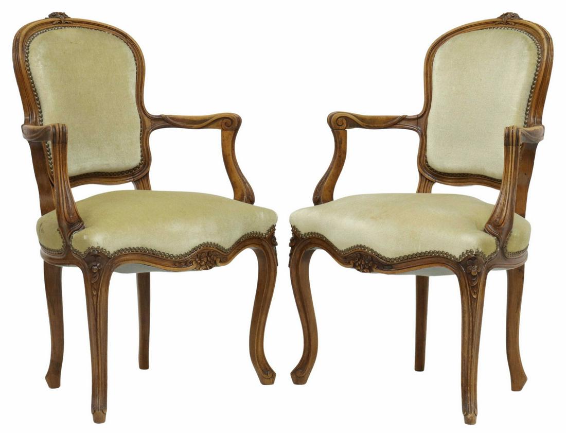 (2) FRENCH LOUIS XV STYLE UPHOLSTERED FAUTEUILS (1 of 3)