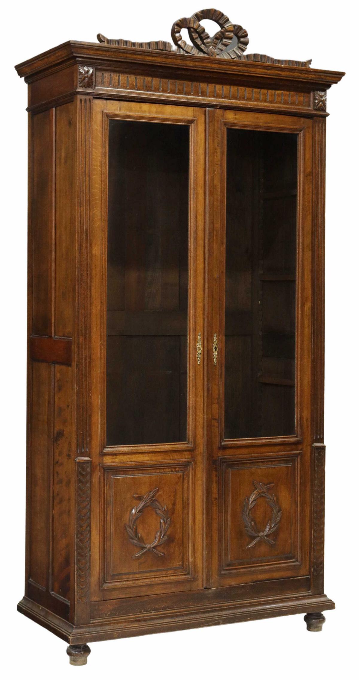 FRENCH LOUIS XVI STYLE CARVED WALNUT BOOKCASE (1 of 4)
