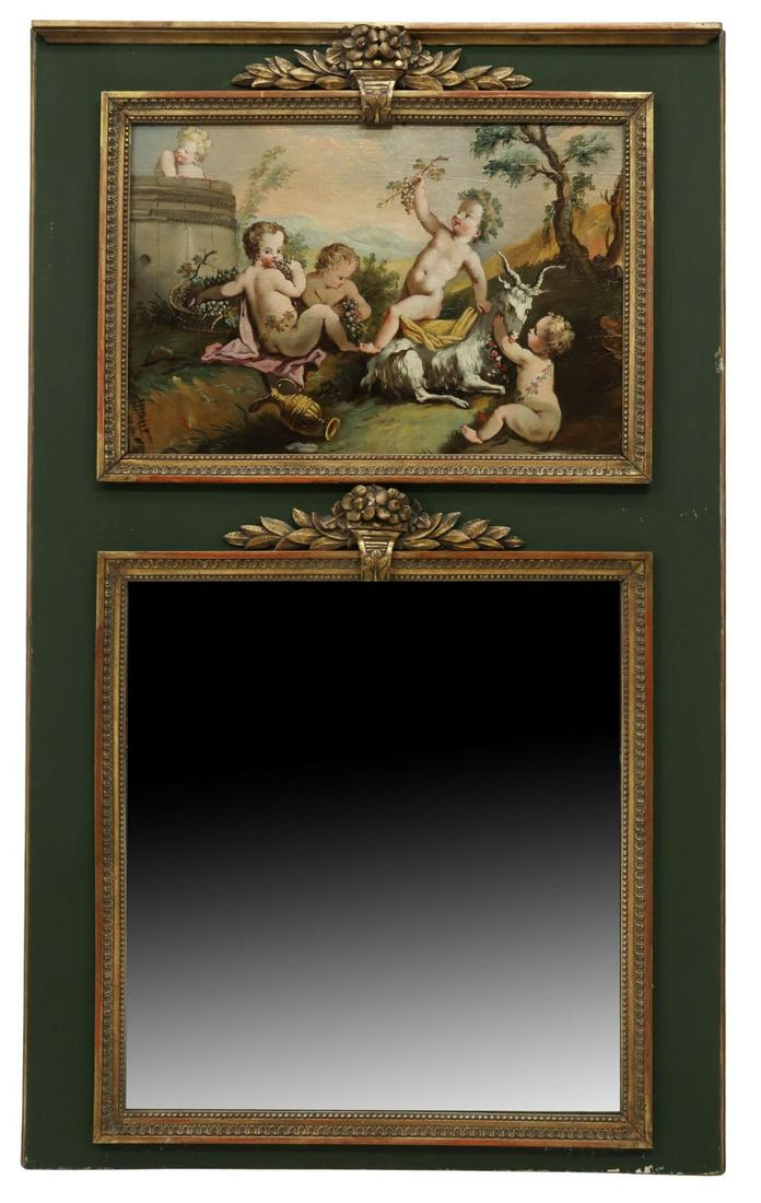 FRENCH LOUIS XVI STYLE PAINTED TRUMEAU MIRROR (1 of 4)
