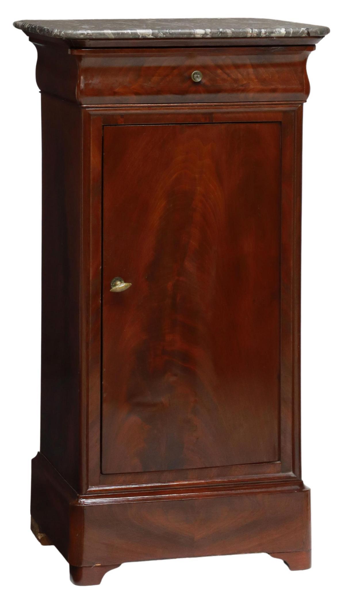 FRENCH LOUIS PHILIPPE MARBLE-TOP BEDSIDE CABINET (1 of 6)