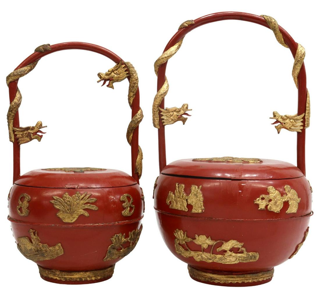 (2) CHINESE PARCEL GILT LACQUERED WEDDING BASKETS (1 of 6)