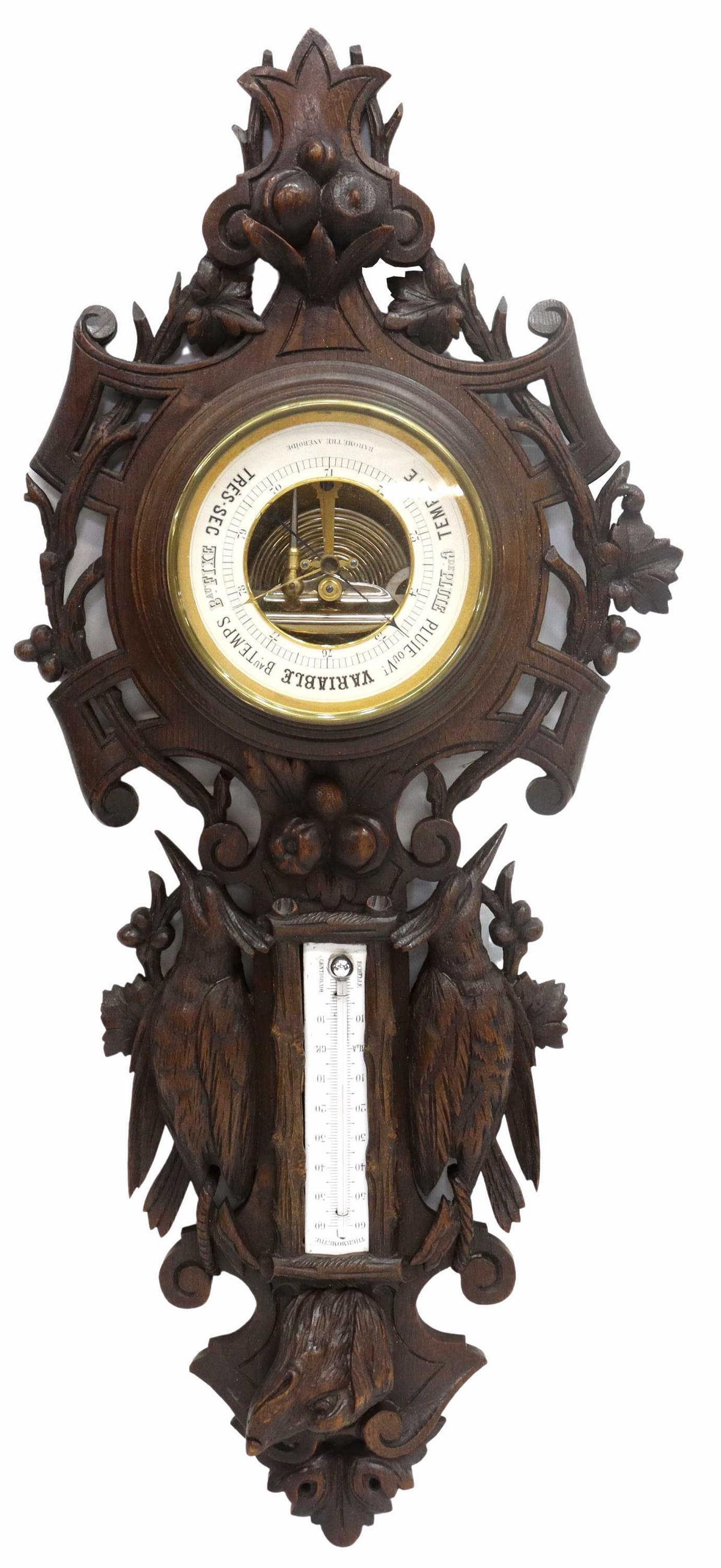 FRENCH HENRI II SYLE OAK BAROMETER THERMOMETER (1 of 4)