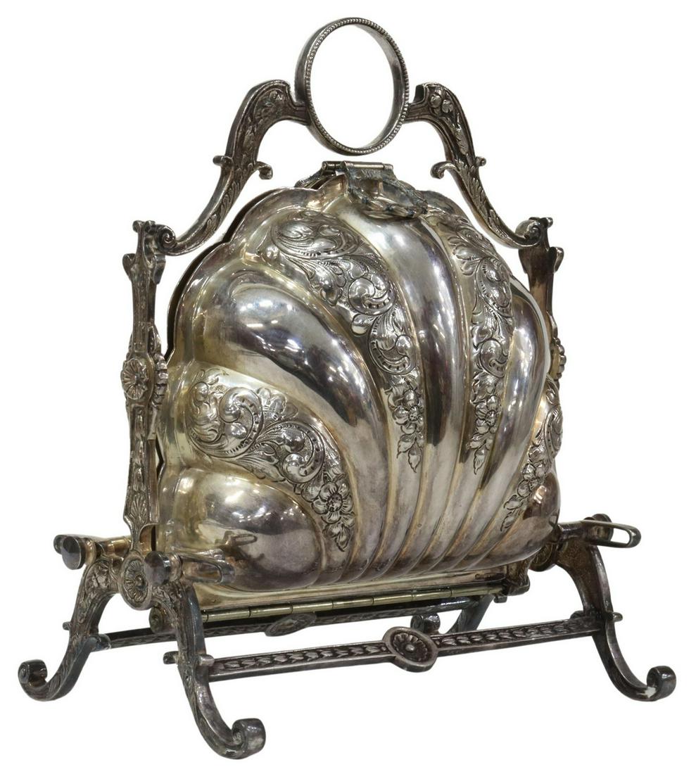 ENGLISH SILVERPLATE SHELL-FORM MUFFINEER WARMER (1 of 4)