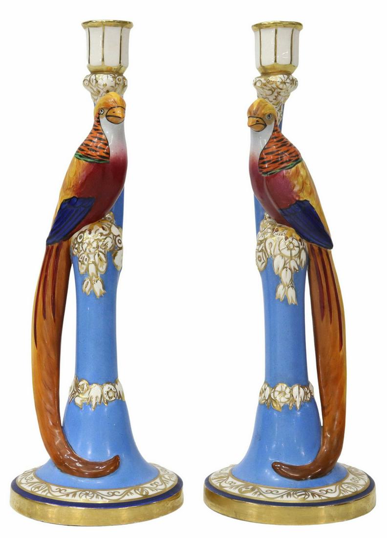 (2) CZECH ROYAL DUX PORCELAIN BIRD CANDLESTICKS (1 of 4)