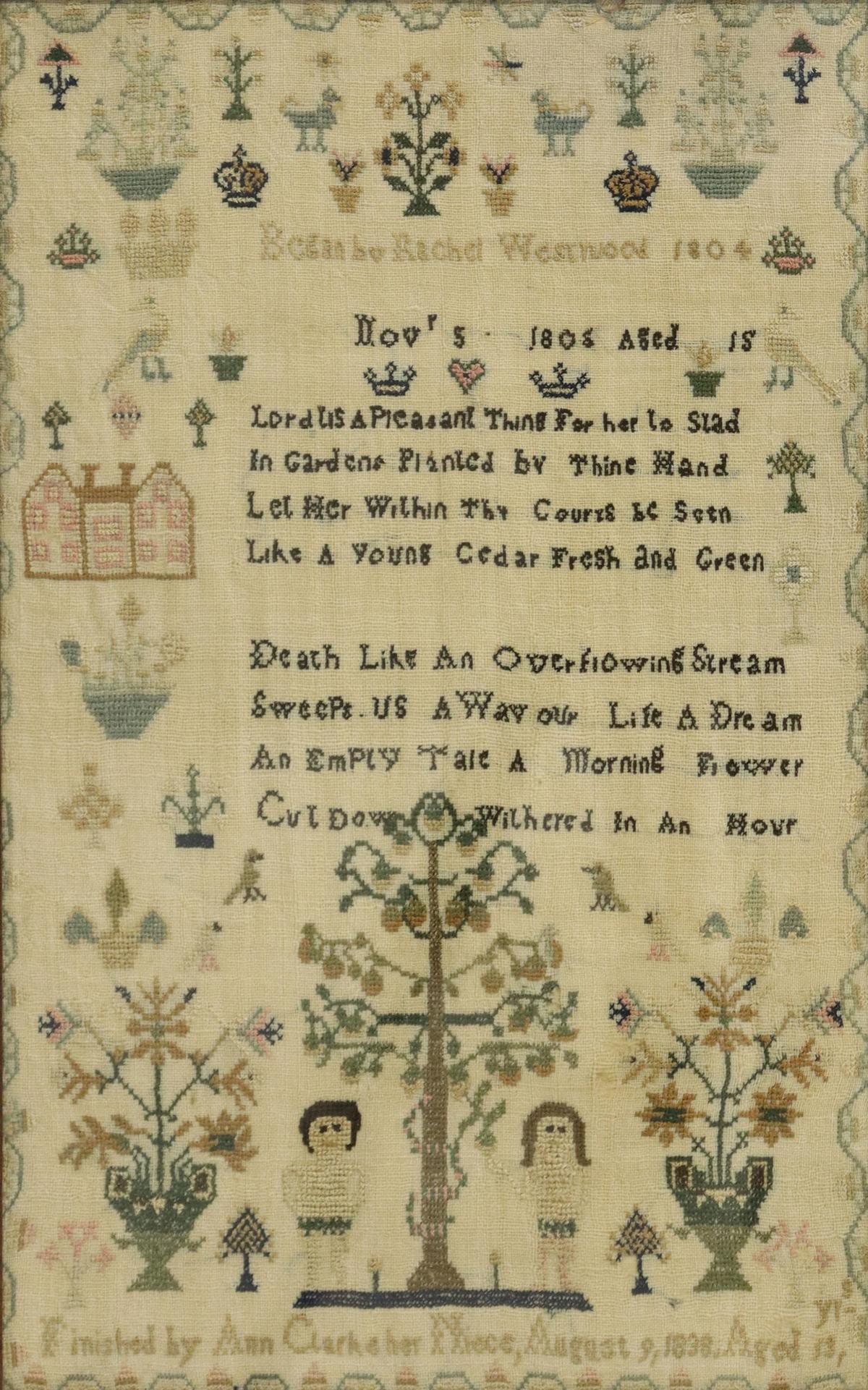 ENGLISH SCHOOL GIRL ADAM & EVE NEEDLEPOINT SAMPLER (1 of 4)