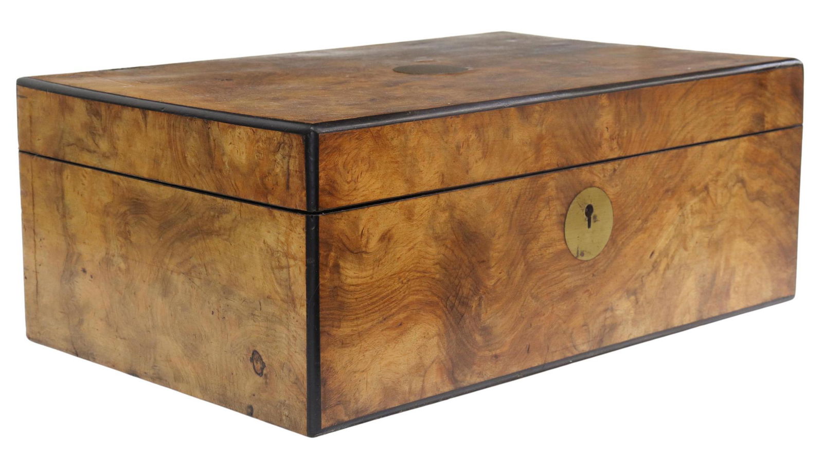 ENGLISH VICTORIAN BURLWOOD STATIONARY SEWING BOX (1 of 5)