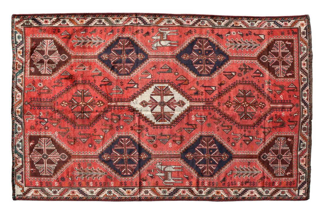 HAND-TIED PERSIAN SHIRAZ RUG, 9'5" X 6'5" (1 of 3)