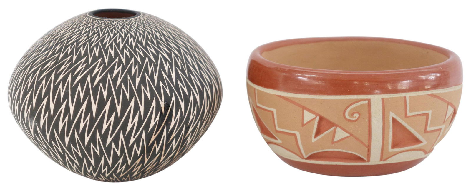 PUEBLO POTTERY VESSELS BOWL & SEED POT (1 of 6)