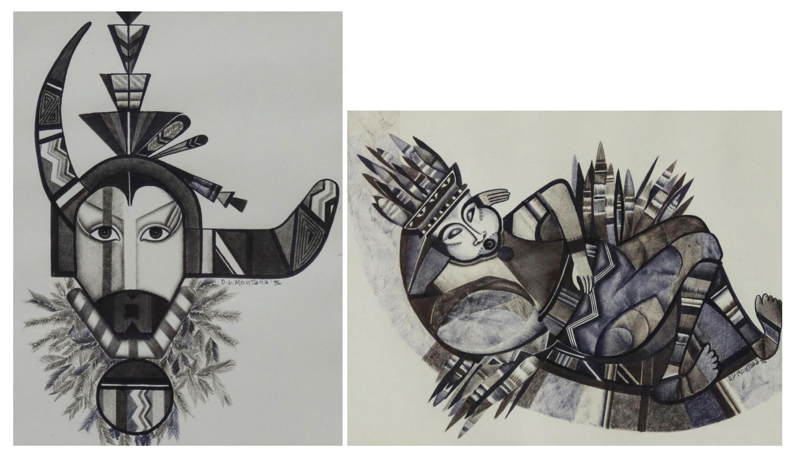 (2) FRAMED DAVID MONTANA NATIVE AMERICAN DRAWINGS (1 of 7)