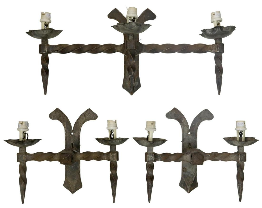 (3) FRENCH GOTHIC STYLE WROUGHT IRON SCONCES (1 of 2)