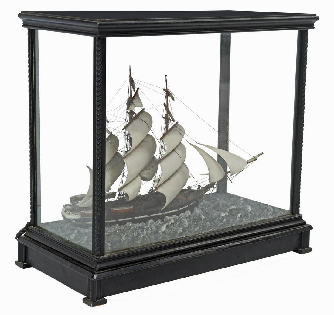 FRENCH BARQUE SHIP MODEL IN GLASS DISPLAY CASE (1 of 5)