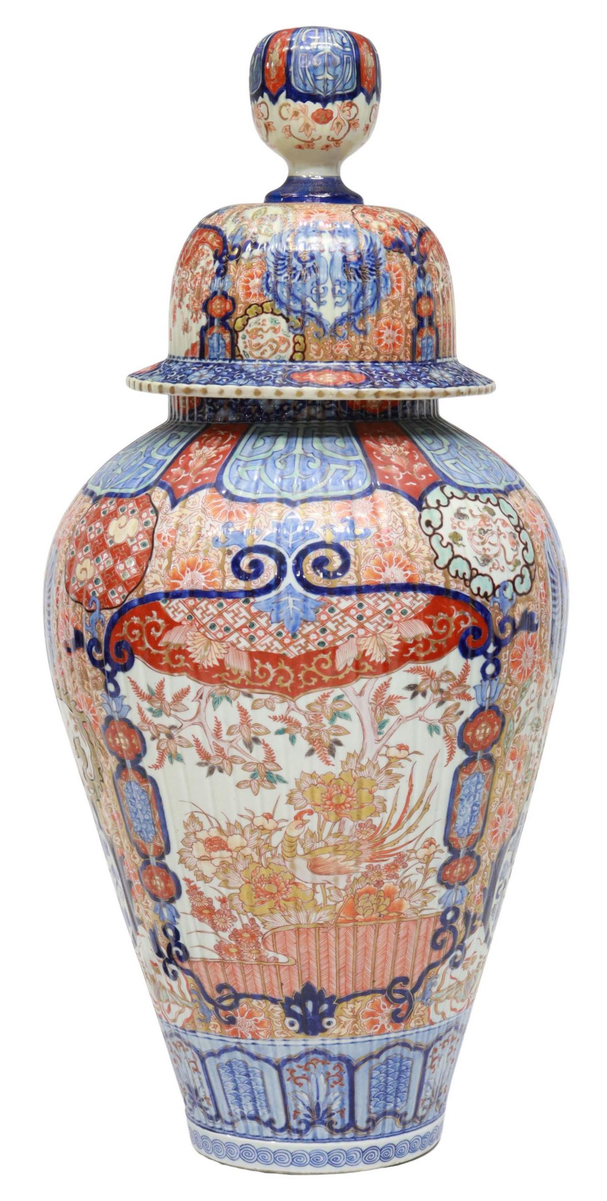LARGE JAPANESE IMARI PORCELAIN COVERED URN, 32"H (1 of 4)