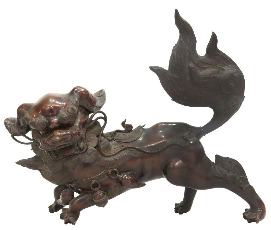 JAPANESE PATINATED BRONZE SHISHI KORO CENSER (1 of 6)