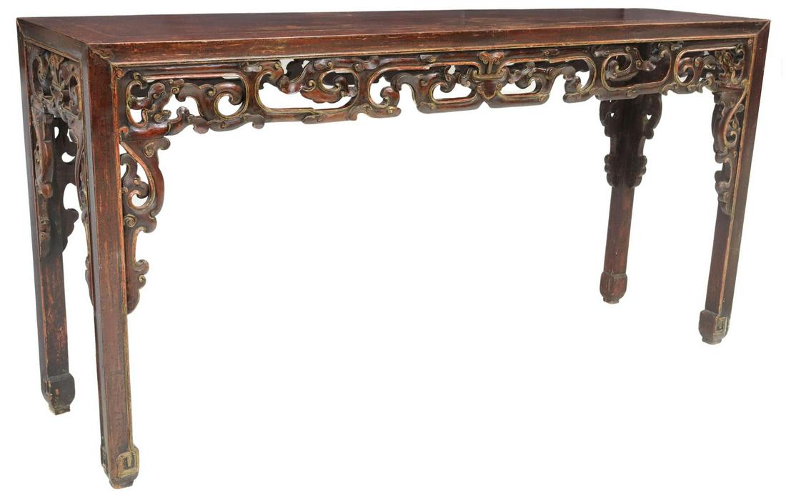 CHINESE CARVED & PARCEL GILT ALTAR TABLE, 91"L (1 of 4)