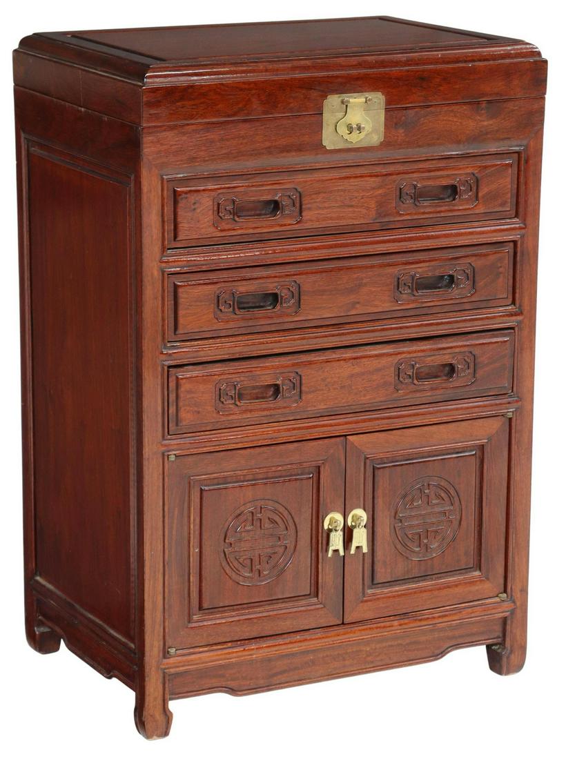 CHINESE CARVED ROSEWOOD SILVER CHEST (1 of 6)