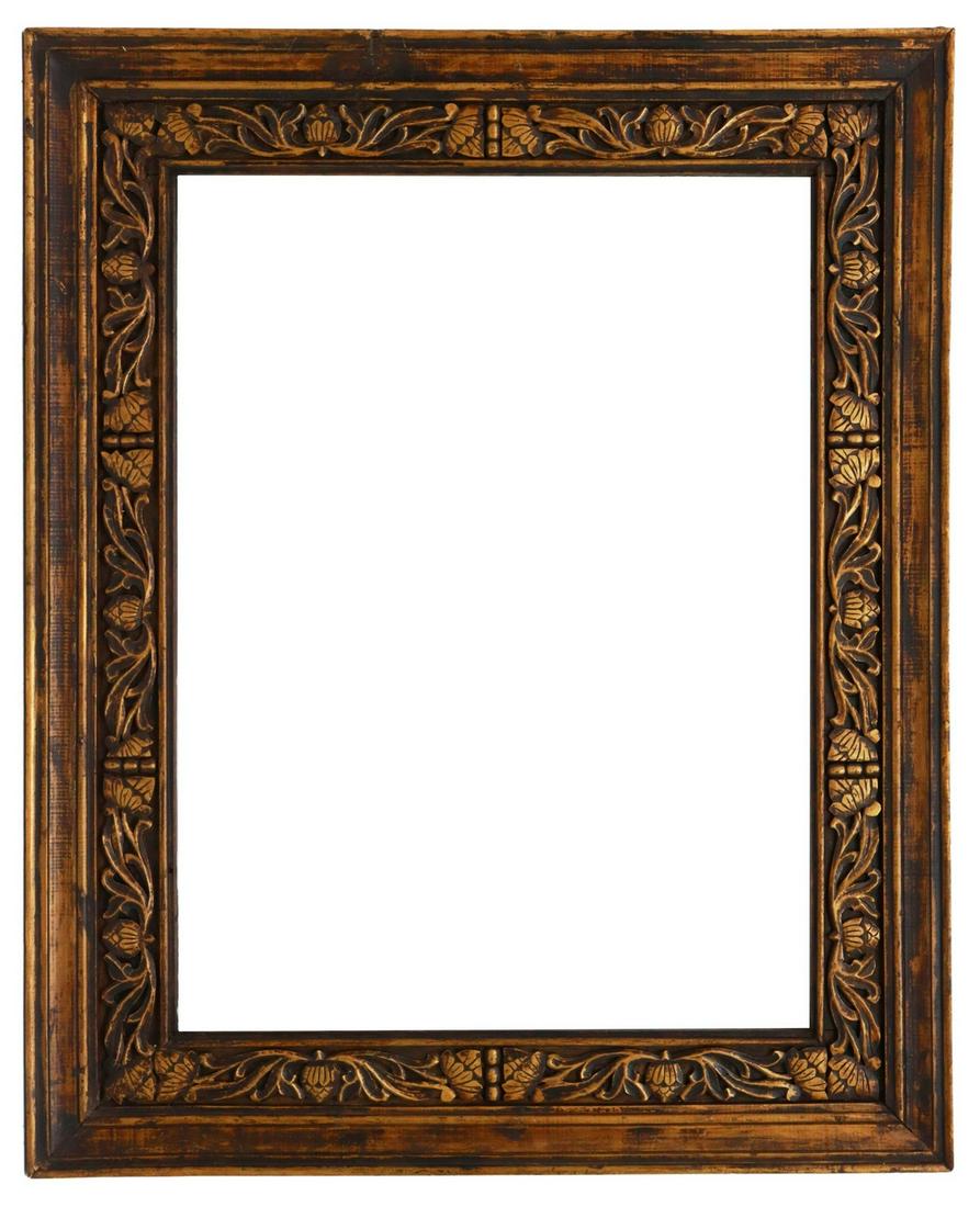 LARGE HAND-CARVED PARCEL GILT WOOD FRAME, INDIA (1 of 2)