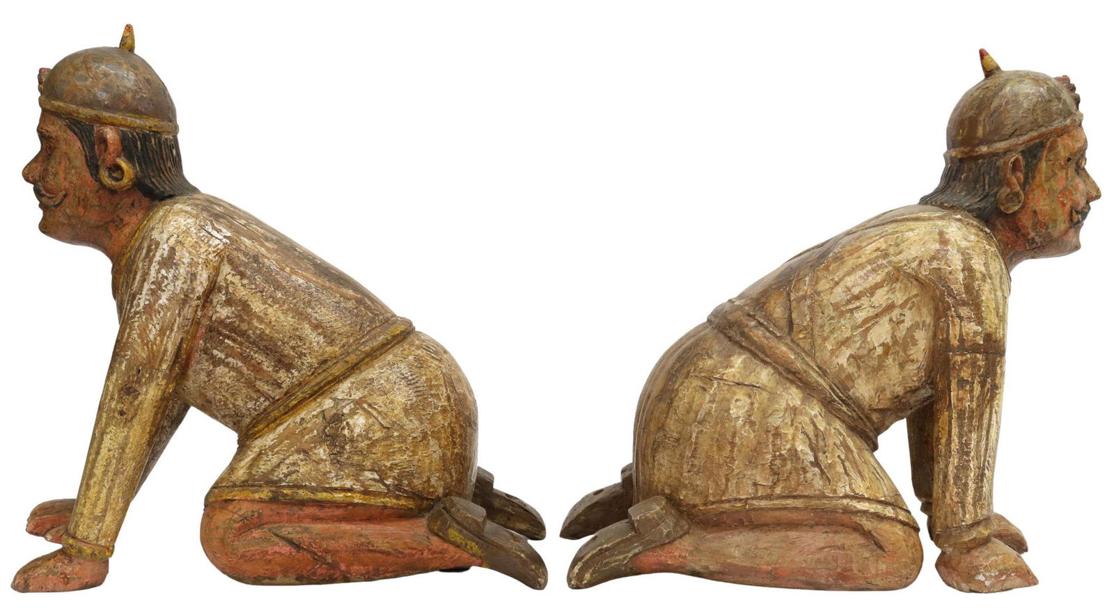 (2) CARVED & POLYCHROMED TEMPLE FIGURES, INDIA (1 of 5)