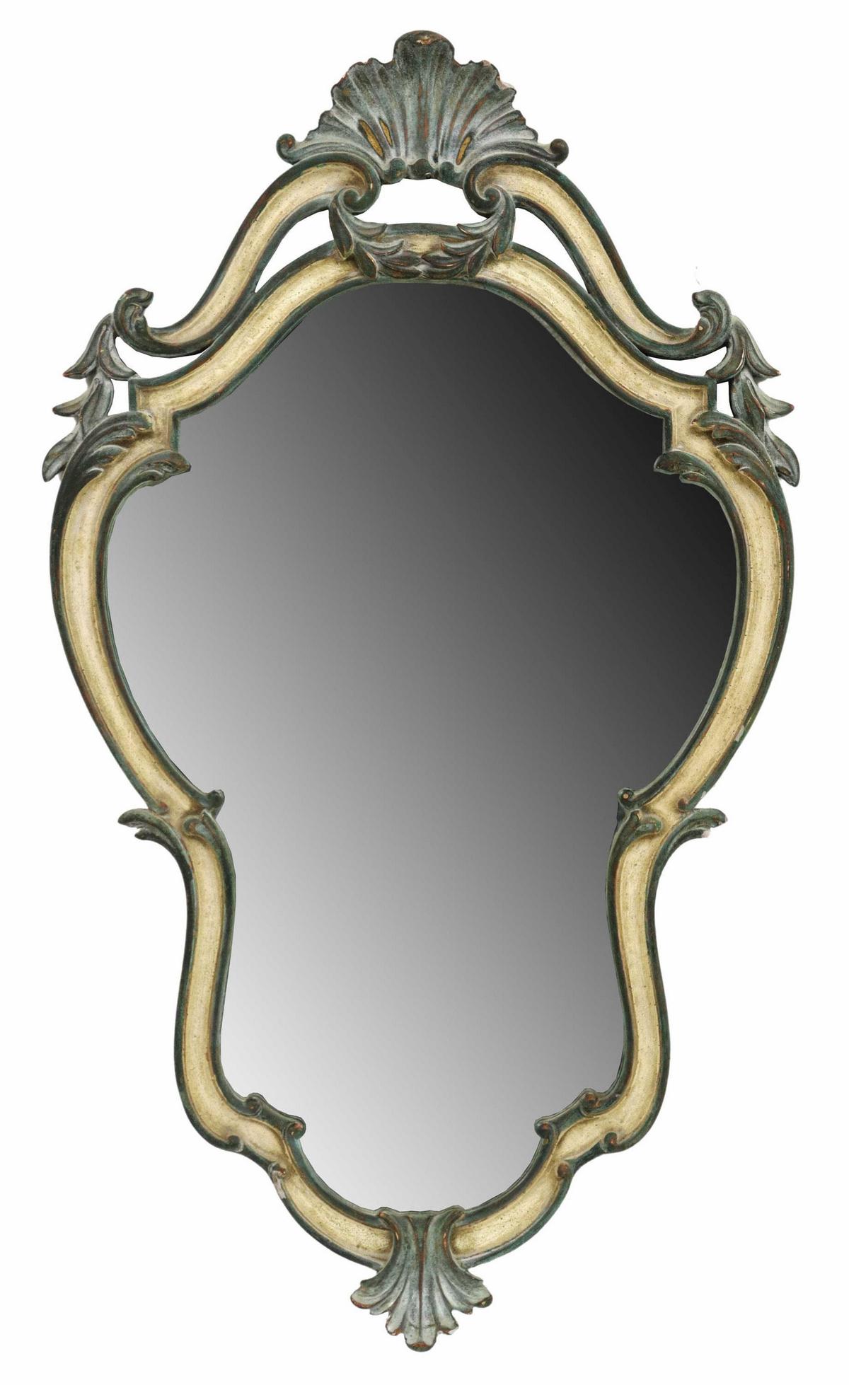ITALIAN PARCEL GILT & PAINTED CARTOUCHE MIRROR (1 of 3)