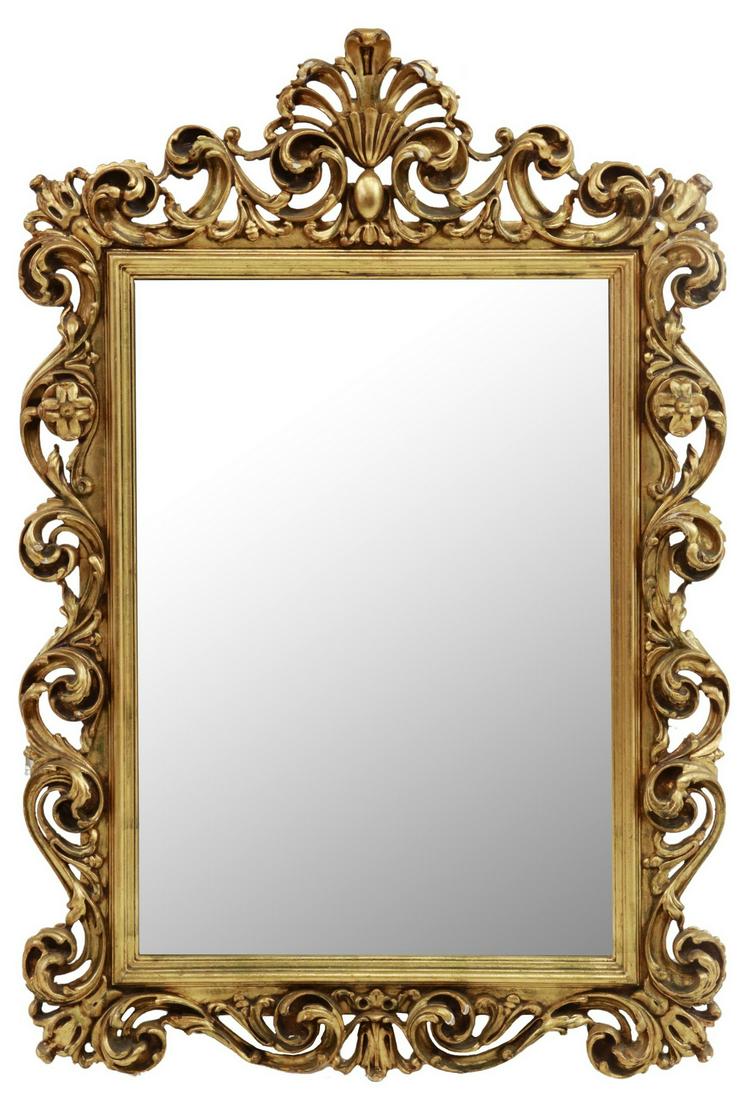 ITALIAN BAROQUE STYLE GILTWOOD BEVELED MIRROR (1 of 3)