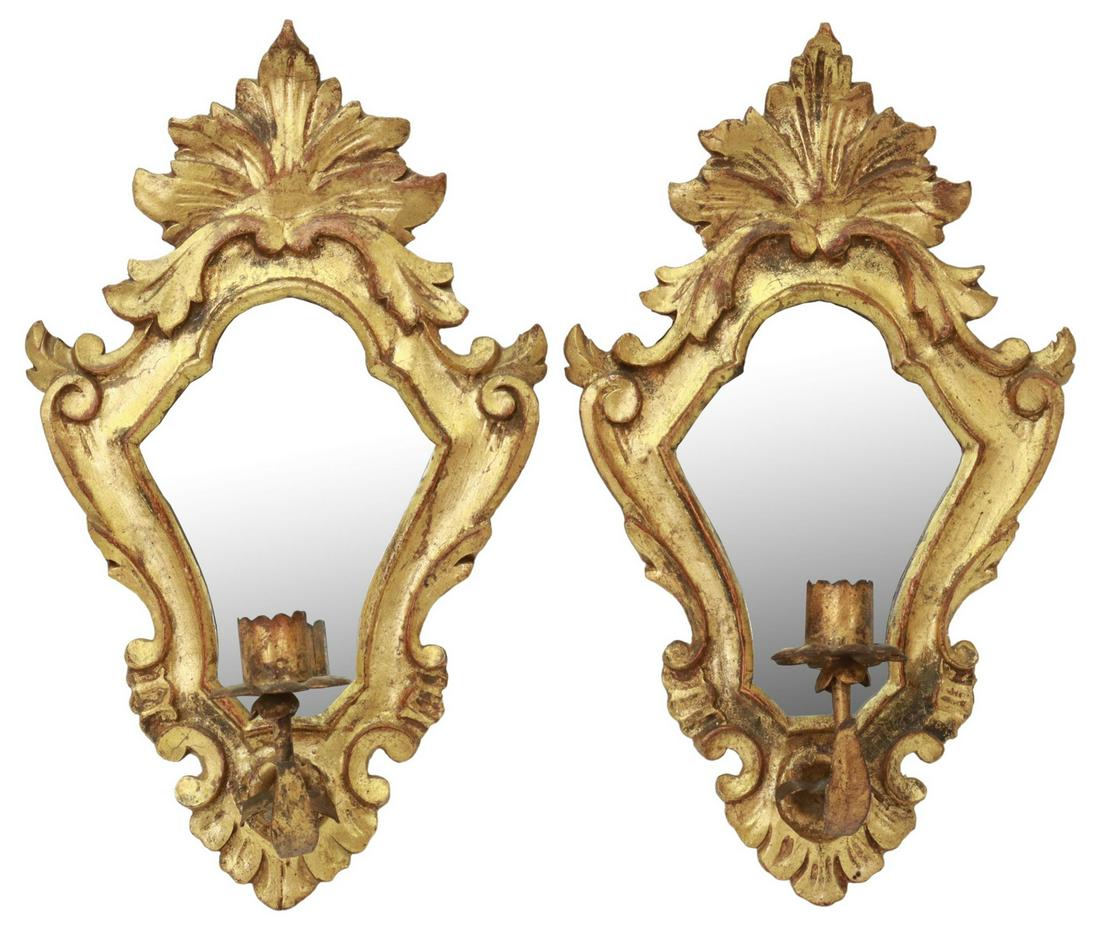 (2) PETITE FLORENTINE GILT MIRRORED SCONCES (1 of 2)