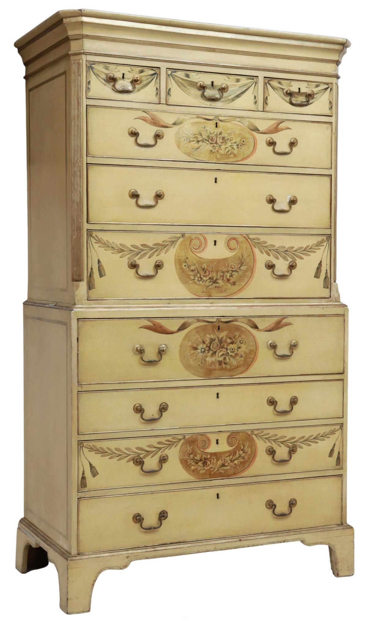 ENGLISH PAINT DECORATED CHEST ON CHEST SECRETARY (1 of 5)