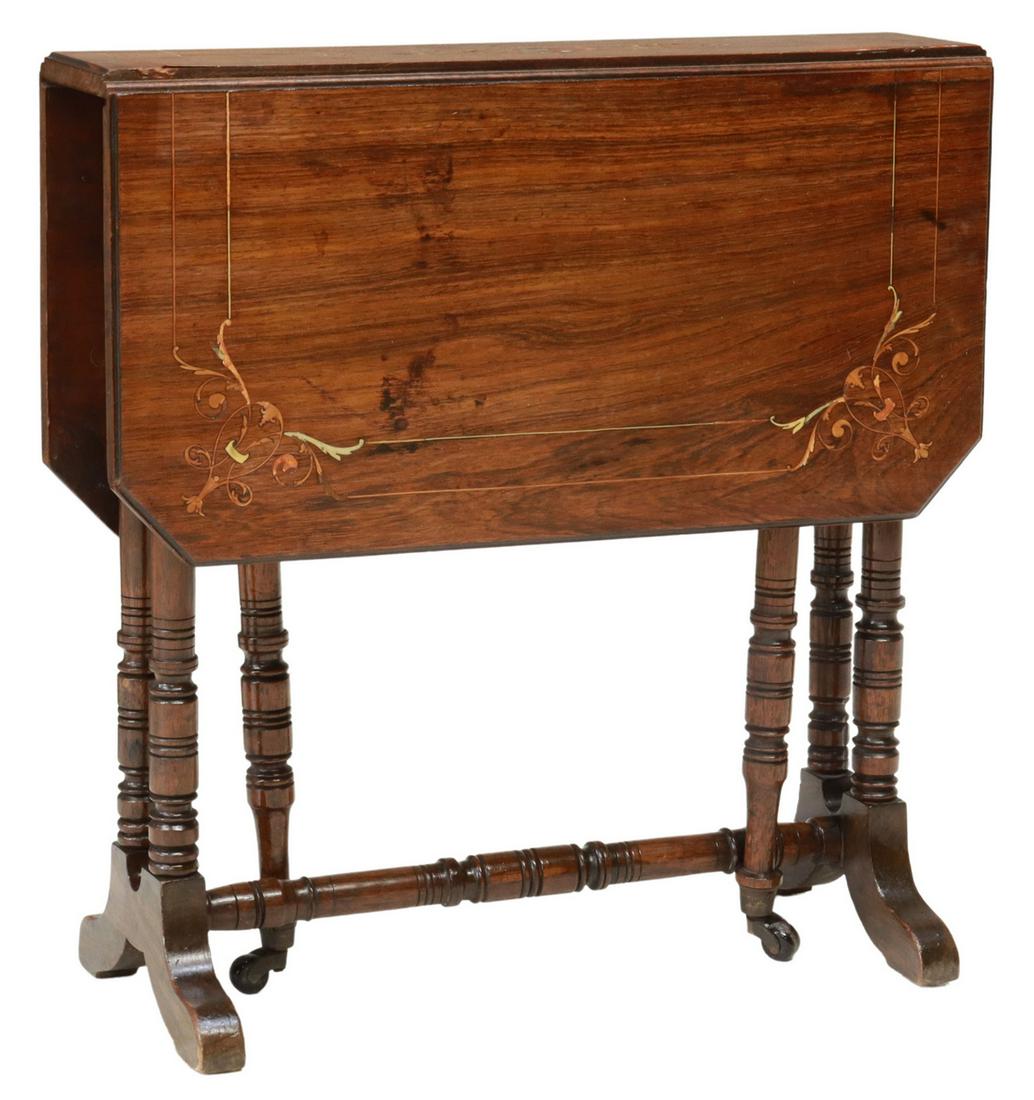 FRENCH STRING INLAID ROSEWOOD DROP-SIDE TABLE (1 of 6)