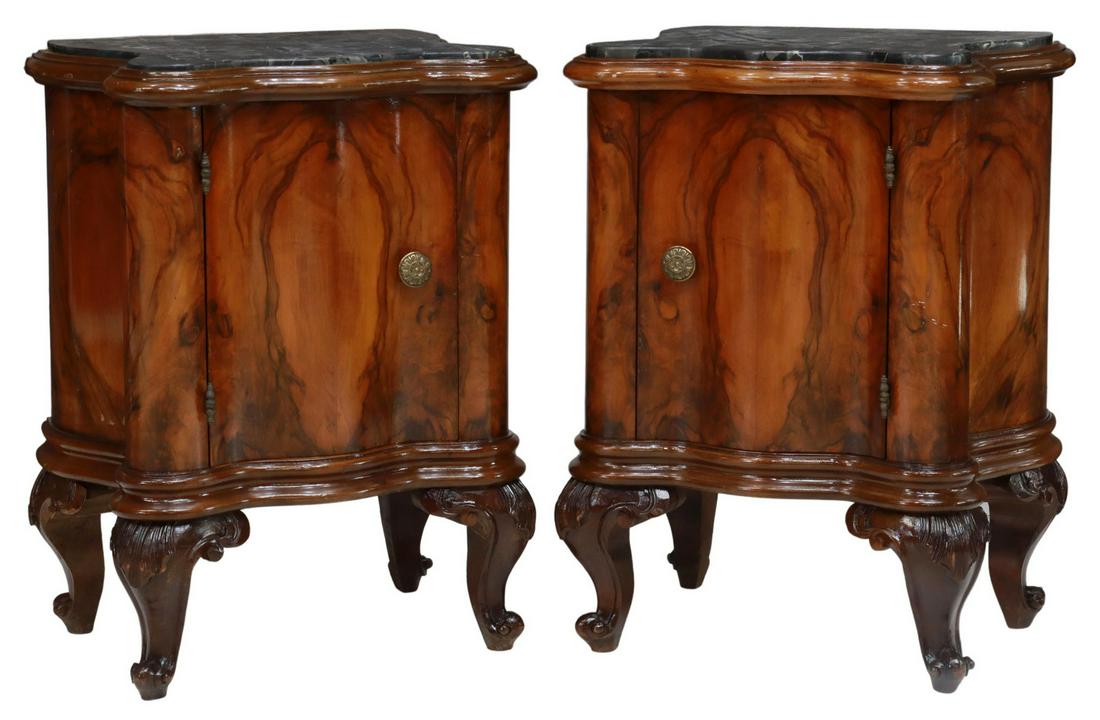 (2) VENETIAN MARBLE-TOP BURLWOOD BEDSIDE CABINETS (1 of 5)