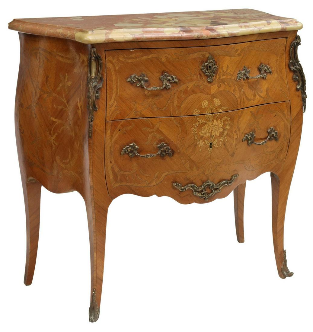 FRENCH LOUIS XV STYLE MARBLE-TOP BOMBE COMMODE (1 of 5)