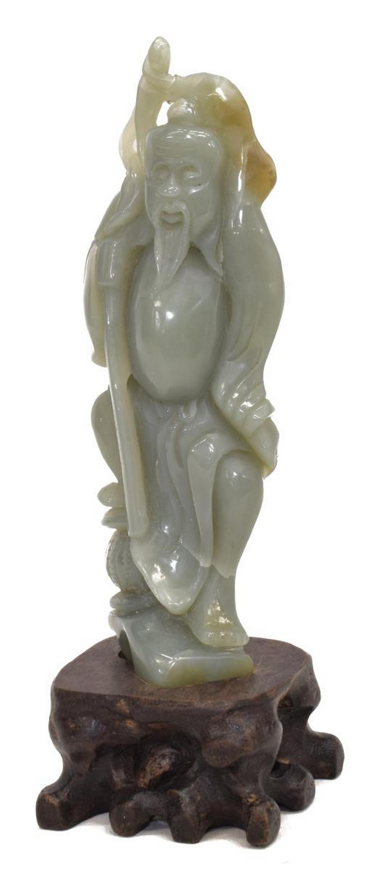 CHINESE CARVED CELADON JADE FISHERMAN FIGURE (1 of 5)