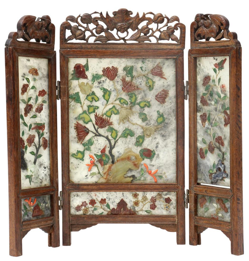 CHINESE STONE PANELED FOLDING TABLE SCREEN (1 of 5)