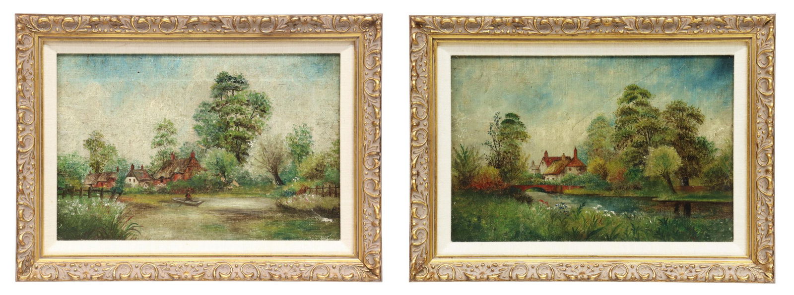 (2) UNSIGNED OILS ON CANVAS, COUNTRY LAKE SCENES (1 of 4)