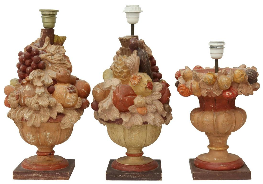 (3) ITALIAN PAINTED & CARVED WOOD TABLE LAMPS (1 of 2)