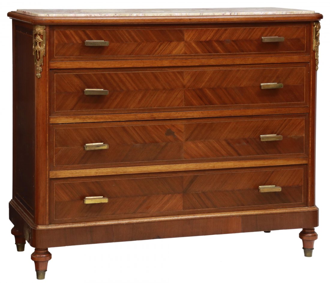 FRENCH MARBLE-TOP MAHOGANY COMMODE (1 of 5)