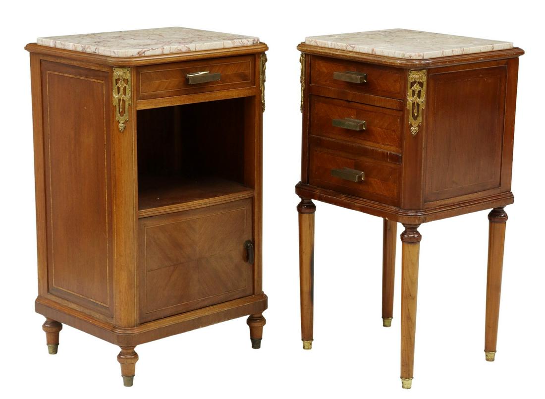 (2) FRENCH MARBLE-TOP MAHOGANY BEDSIDE CABINETS (1 of 5)