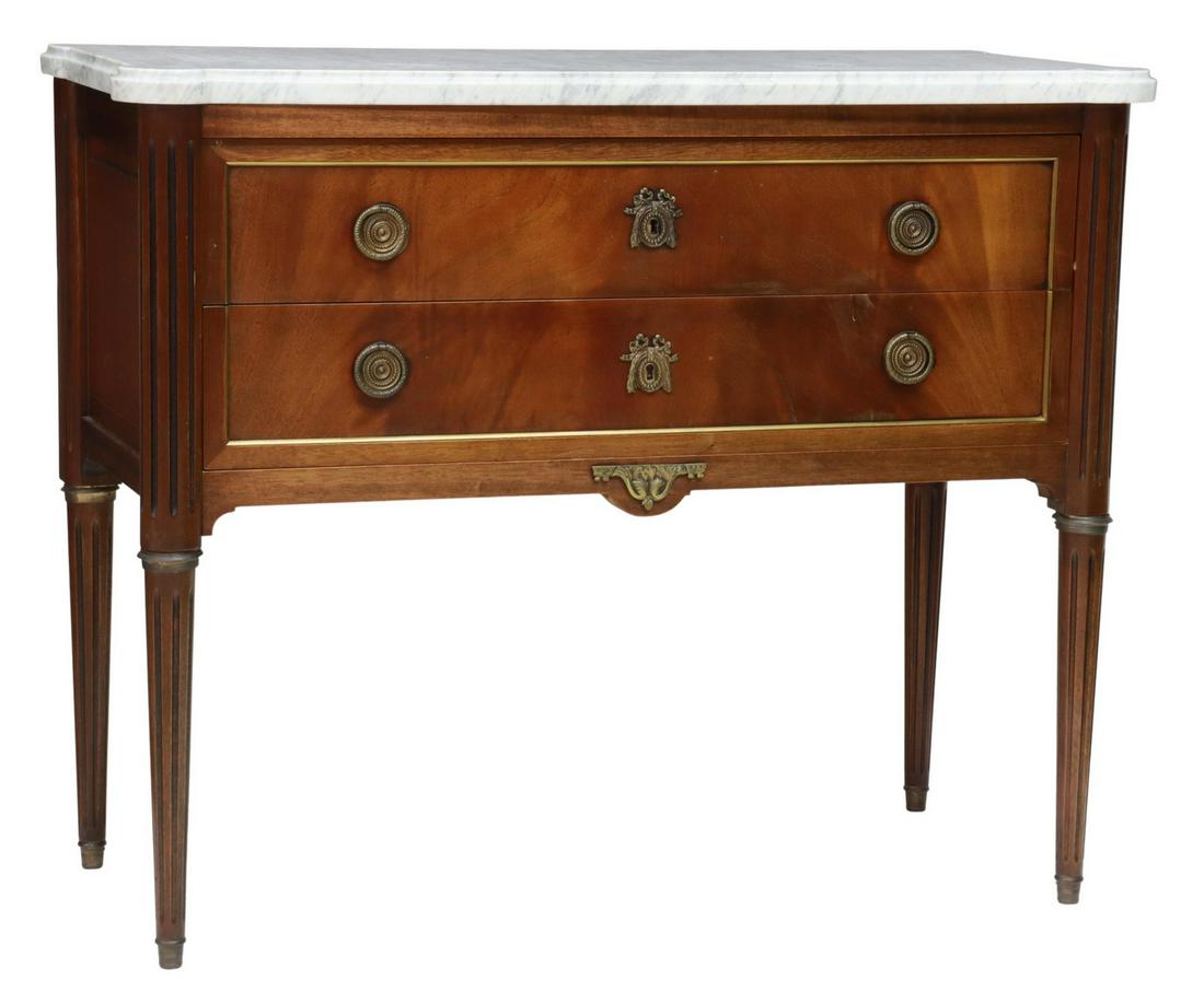 FRENCH LOUIS XVI STYLE MARBLE-TOP MAHOGANY COMMODE (1 of 5)
