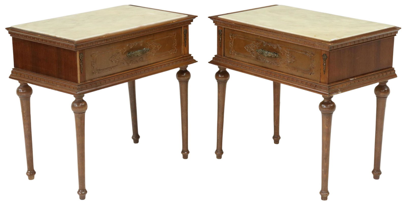 (2) ITALIAN STONE-TOP WALNUT NIGHTSTANDS (1 of 5)