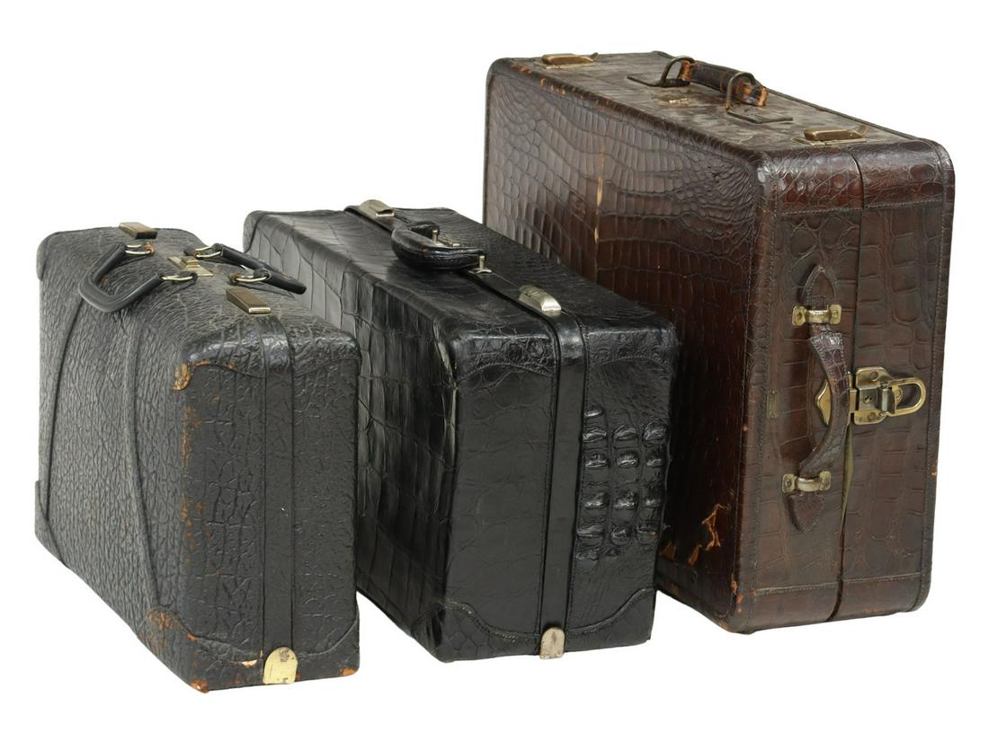 (3) ALLIGATOR & OTHER LEATHER TRAVEL SUITCASES (1 of 4)