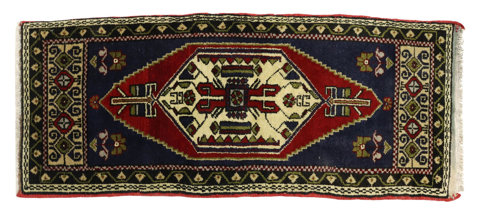 SMALL HAND-TIED RUG, 3'9.75" X 1'8" (1 of 3)