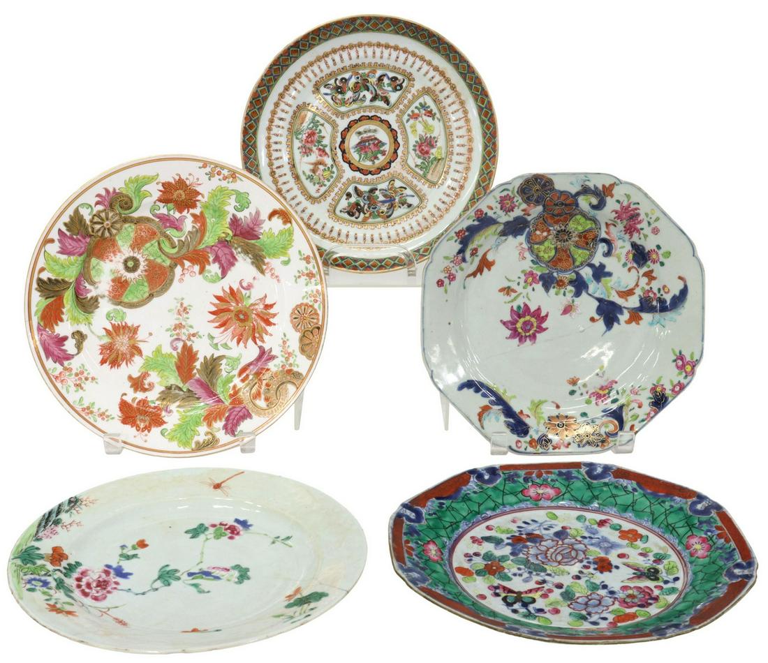 (5) CHINESE EXPORT PORCELAIN PLATES, TOBACCO LEAF (1 of 3)