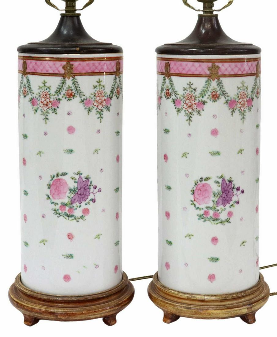 (2) CHINESE HAND-PAINTED PORCELAIN HAT STAND LAMPS (1 of 3)