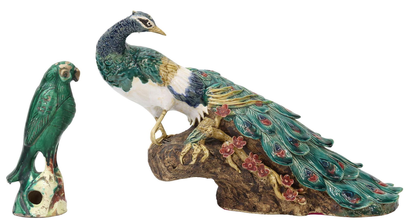 (2) CHINESE ENAMELED CERAMIC BIRD FIGURES (1 of 7)