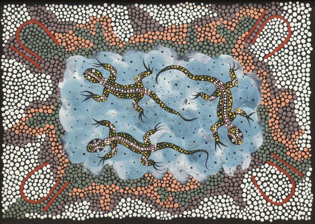ABORIGINAL ACRYLIC ON CANVAS, THREE LIZARDS (1 of 3)