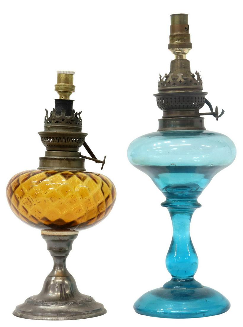 CONTINENTAL COLORED GLASS OIL LAMPS (1 of 3)