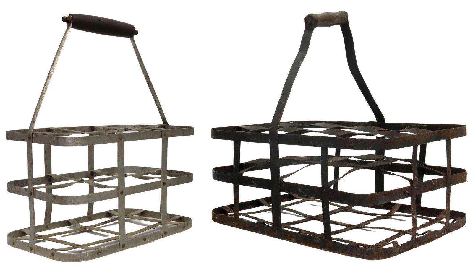 (2) METAL MILK BOTTLE BASKETS WITH HANDLES (1 of 4)