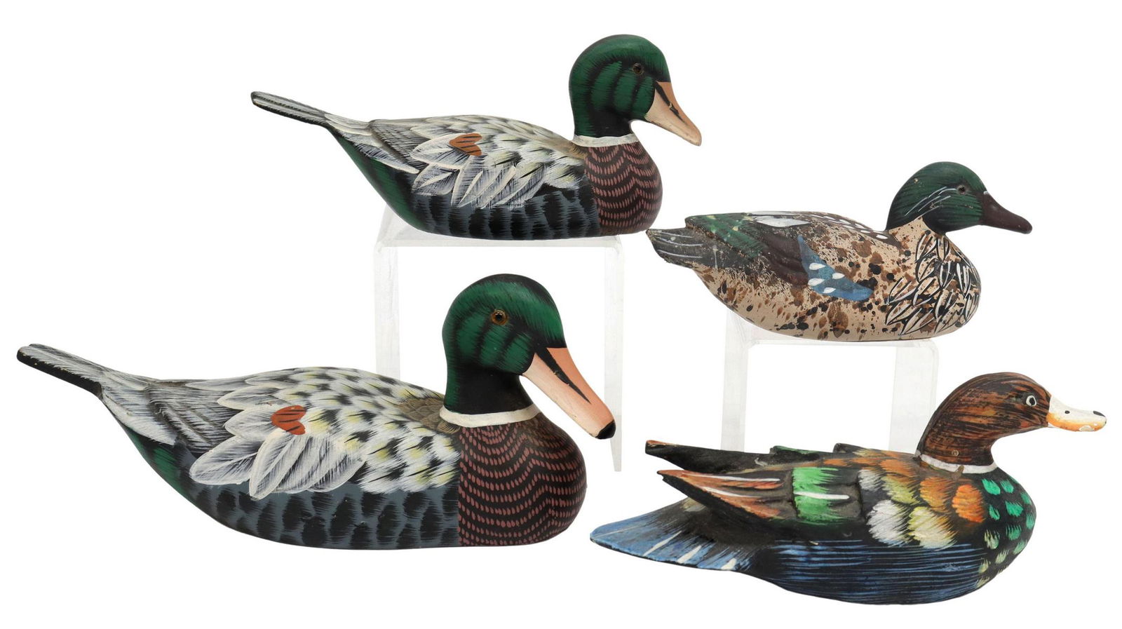 (4) HAND-PAINTED CARVED WOOD MALLARDS DUCKS (1 of 4)