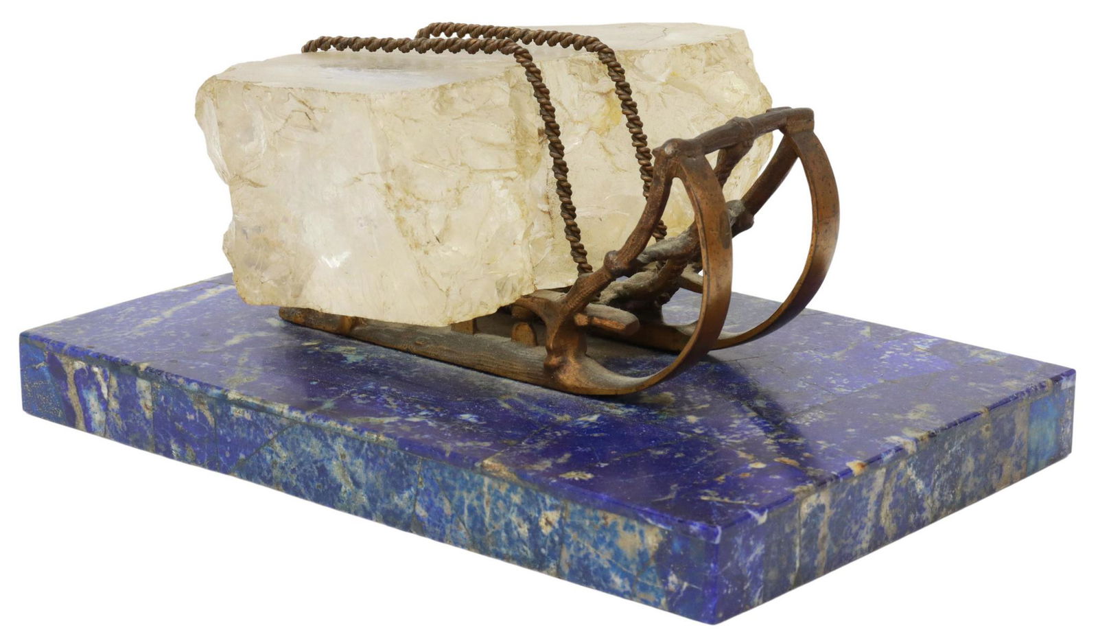 RUSSIAN LAPIS, QUARTZ & BRONZE SLEIGH SCULPTURE (1 of 3)